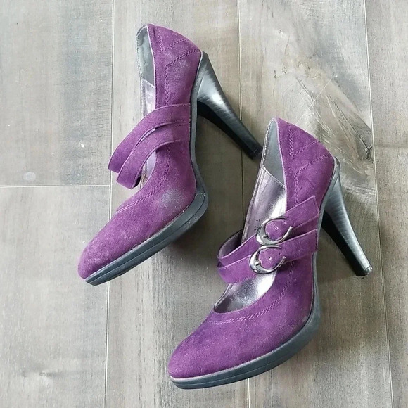 -8- Purple suede heels mary  Jane - Picture 3 of 5